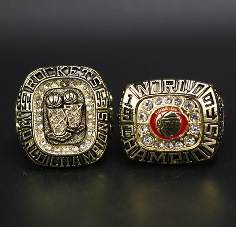 1994 1995 Rockets National Callball Champions Ring مع Wooden Box مجموعة تذكارية Men Fan Brithday Gift 2024 Hip Hop Sport Punk