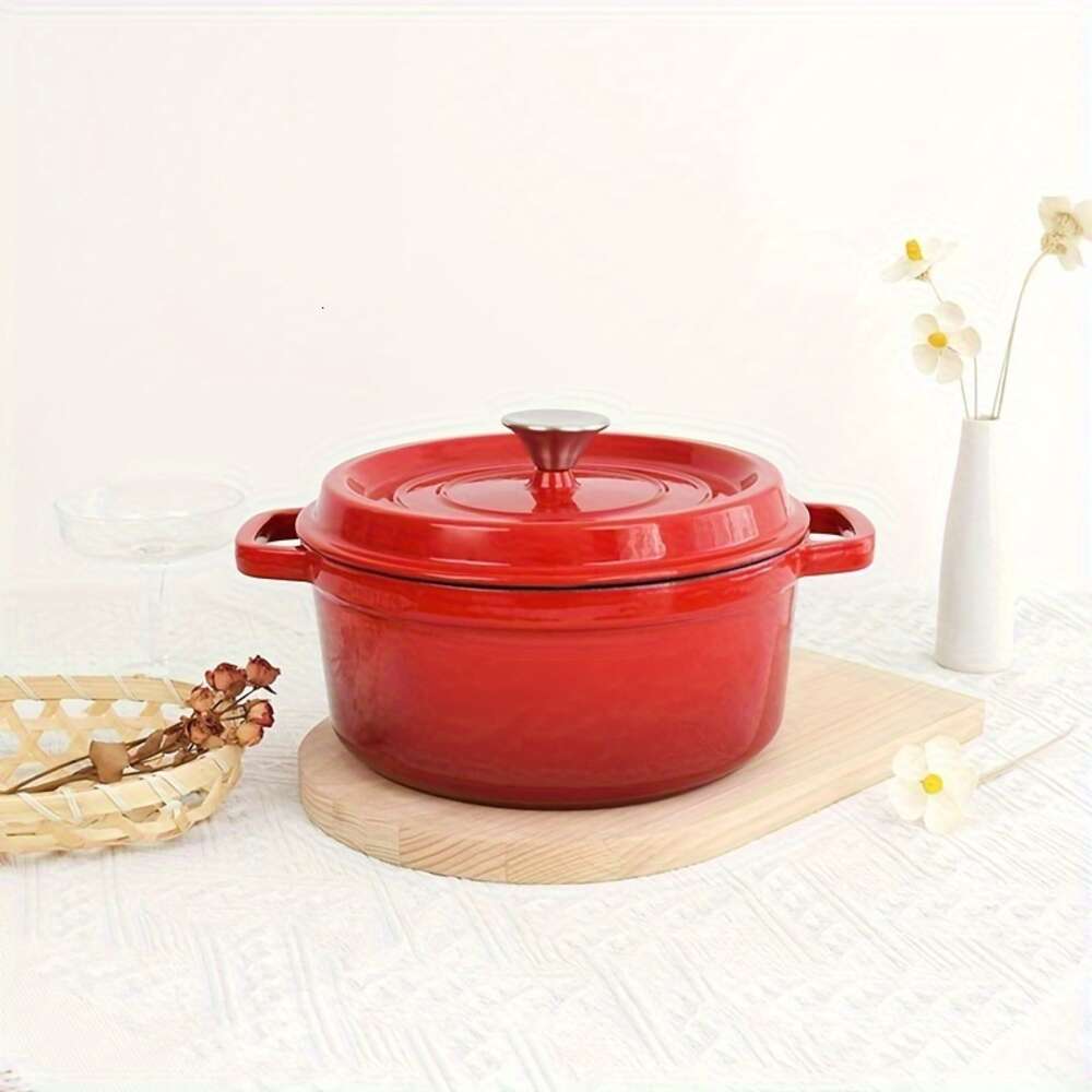 Cast Iron Pot with Lid, Multifunctional Rice Enamel Non Stick Pot, Used Stewing, Soup Making, Cooking, for Oven, Induction Cooker, Halogen and Gas, Electric