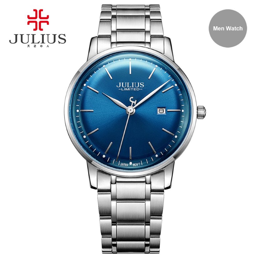 Julius marka zegarek ze stali nierdzewnej Ultra cienkie 8 mm mężczyzn 30m wodoodporne na rękę Auto Data limitowana edycja Whatch Montre JAL-040299M