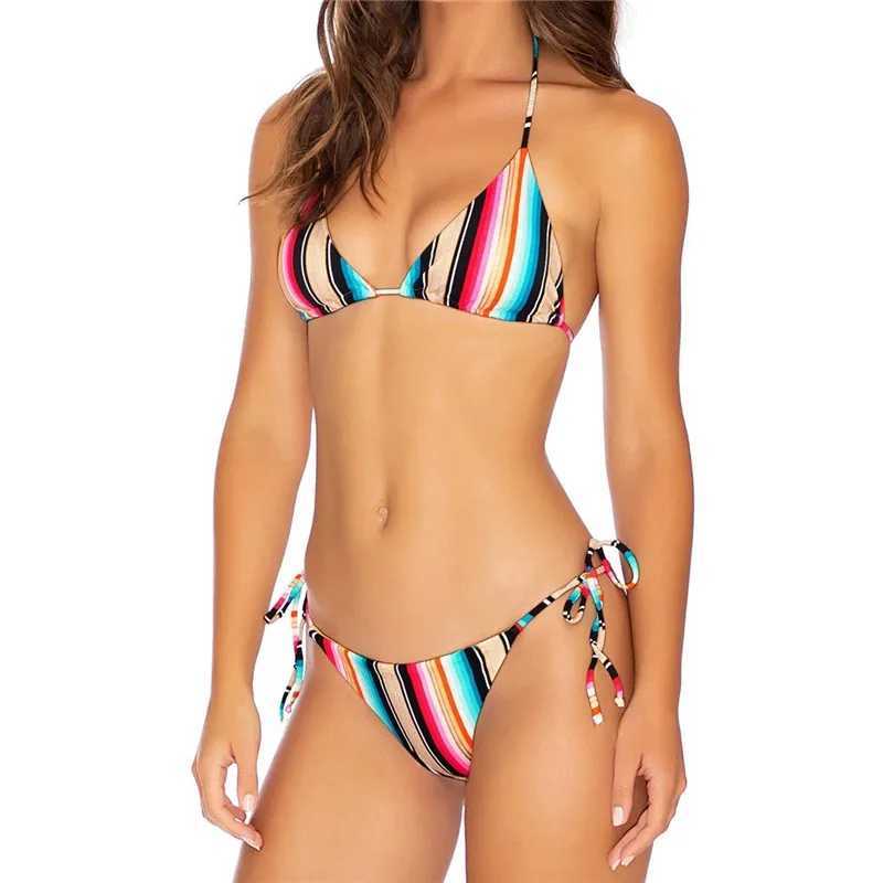 Maillots de bain pour femmes Brésil Monokini Set Maillot de bain 2021 Été Deux pièces Bikini Ensemble rayé Costume de plage Dos nu Push Up Maillot de bain S-XL 24326