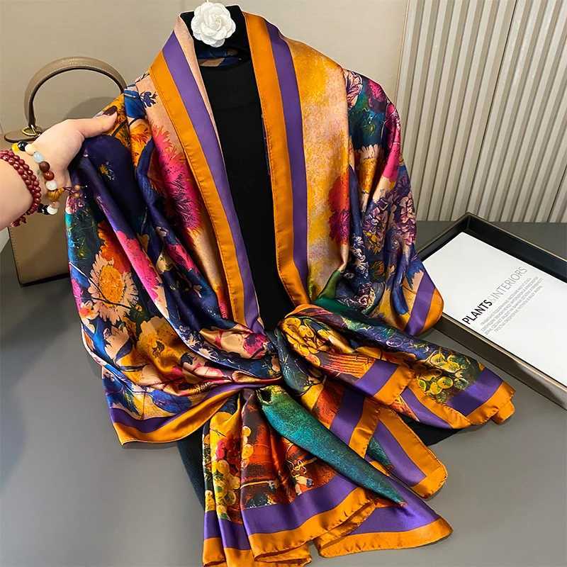 Sarongs Design Satin Shawl Headscarf For Womens Fashionable Summer Sun Protection Beach Stoll Bufanda Womens Headscarf Echarpe New 240325