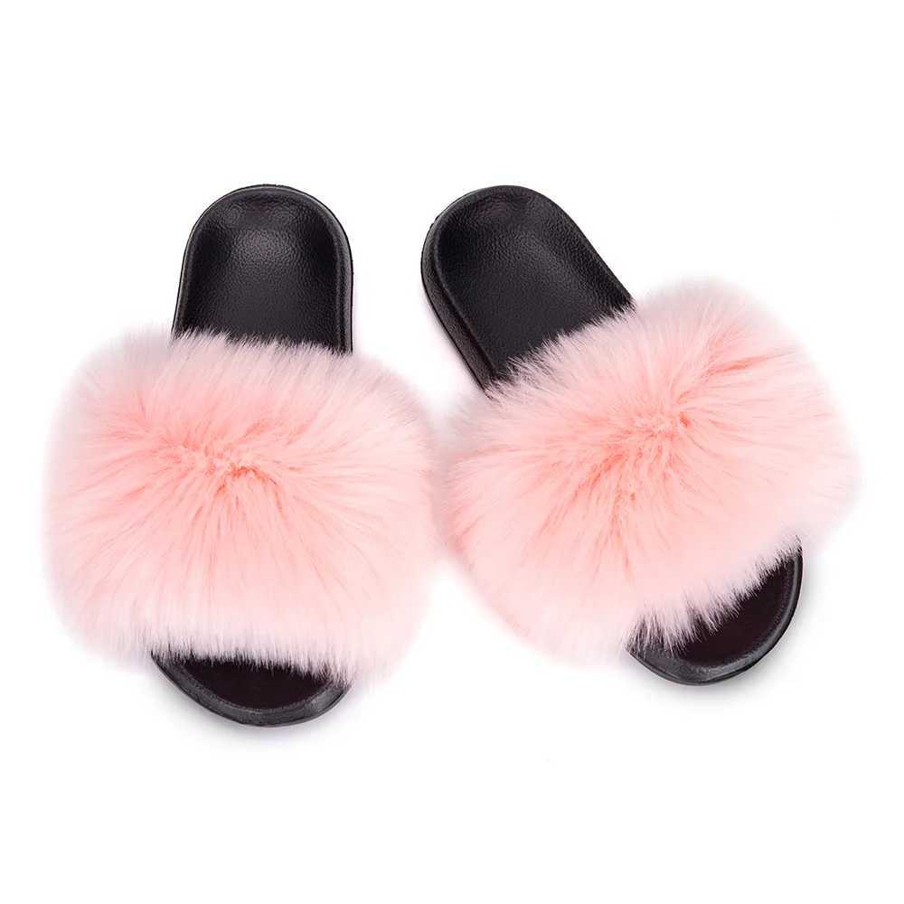 Slippers MPPM faux fur slider fluffy sandals girls beach Ome Plus flip womens sofa H240326RC68