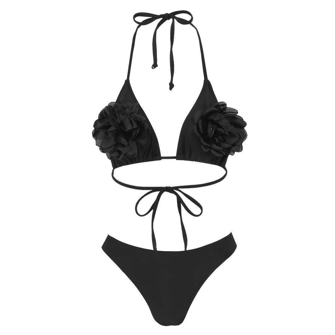 Roupa de banho feminina 3d floral biquíni maiô feminino bandage bikini conjunto alto corte maiô biquíni cintura alta praia maiô 24326