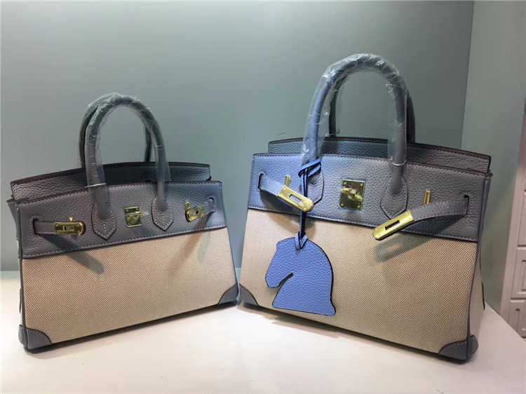 Borsa Birkkns originale da donna 2024 nuova borsa alla moda Borsa a tracolla coreana inclinata in pelle di vacchetta con tela