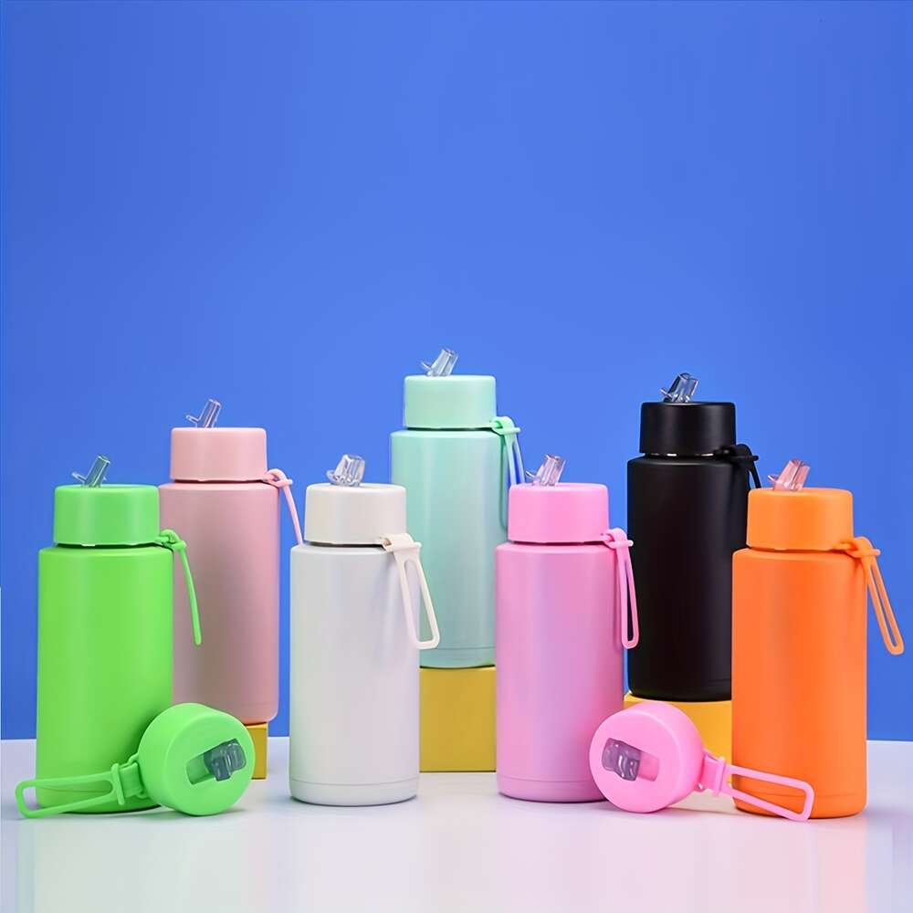 Solid Color Vacuum Flask, 34oz/1l 304 Stainless Steel Insulated Water Bottles, Travel Thermal Cups, for Hot and Cold Beverages, Summer Winter Drinkware,