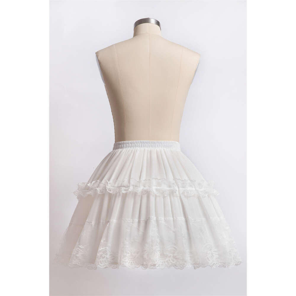 Misshow – jupe Lolita à bords en dentelle, jupon uni, blanc et noir, cerceaux bouffants, pour fête, danse, Tutu, robe courte, sous-jupe