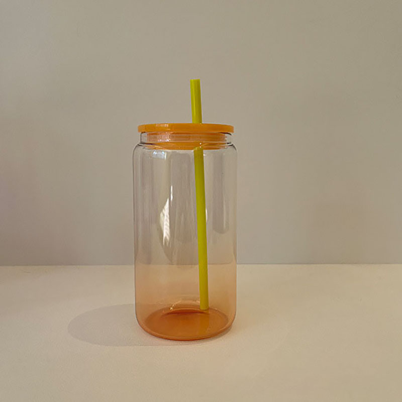 Tasse en verre à Sublimation thermique, 16oz, dégradé de couleur, avec capuchon en PP coloré, paille colorée, nouveauté 2024