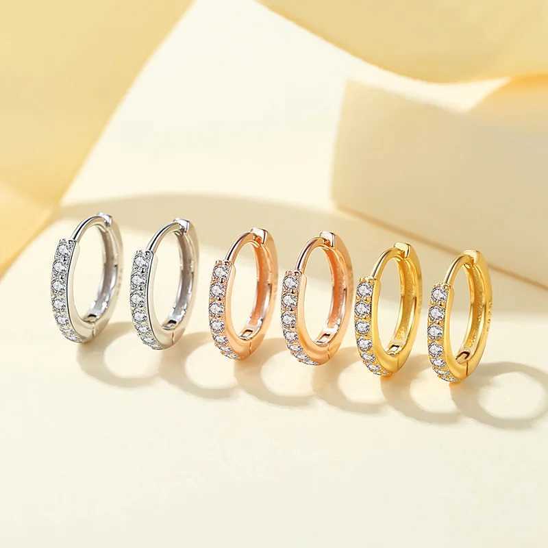 Hoop Huggie Stainless Steel Mini Ring Earrings Crystal Zirconia Small Hug Thin Paper Box Earrings Spiral Perforated Jewelry 240326
