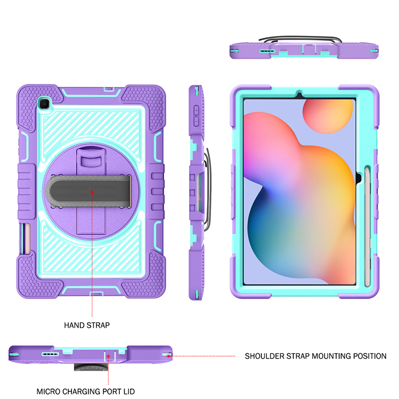 Étui pour tablette pour Samsung Tab S6 Lite 2020/2022/2024 11 pouces, support rotatif à 360 degrés avec épaule en silicone pour P610/P613/P615/P619/P620/P624/P627