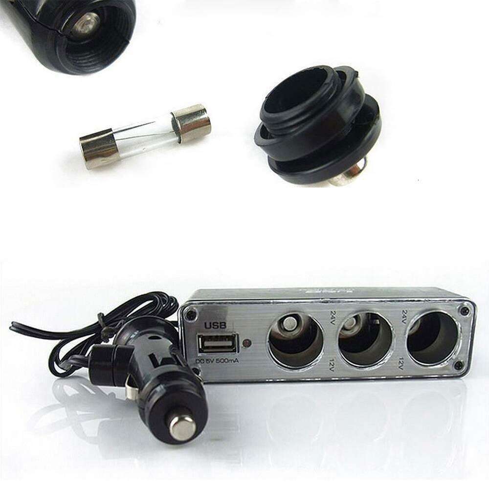 Neue 3-Wege-Mehrfachsteckdose, Zigarettenanzünder-Splitter-Port-Stecker mit 12 V/24 V-Adapter, USB-Dreifach-Autoladegerät