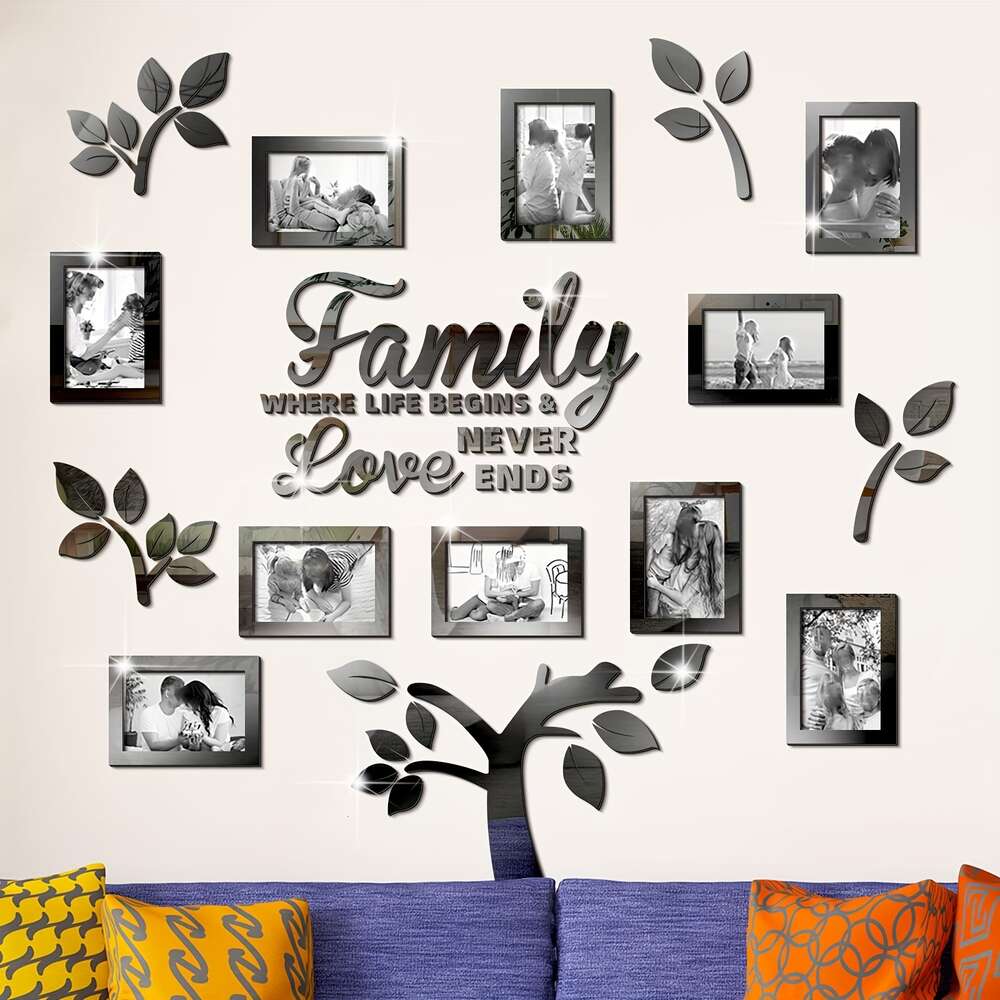 di decalcomanie albero genealogico, cornici foto adesive acriliche 3D fai da te, decalcomanie da parete rimovibili, decorazioni la casa soggiorno, camera da letto, cucina, sala da pranzo, ufficio