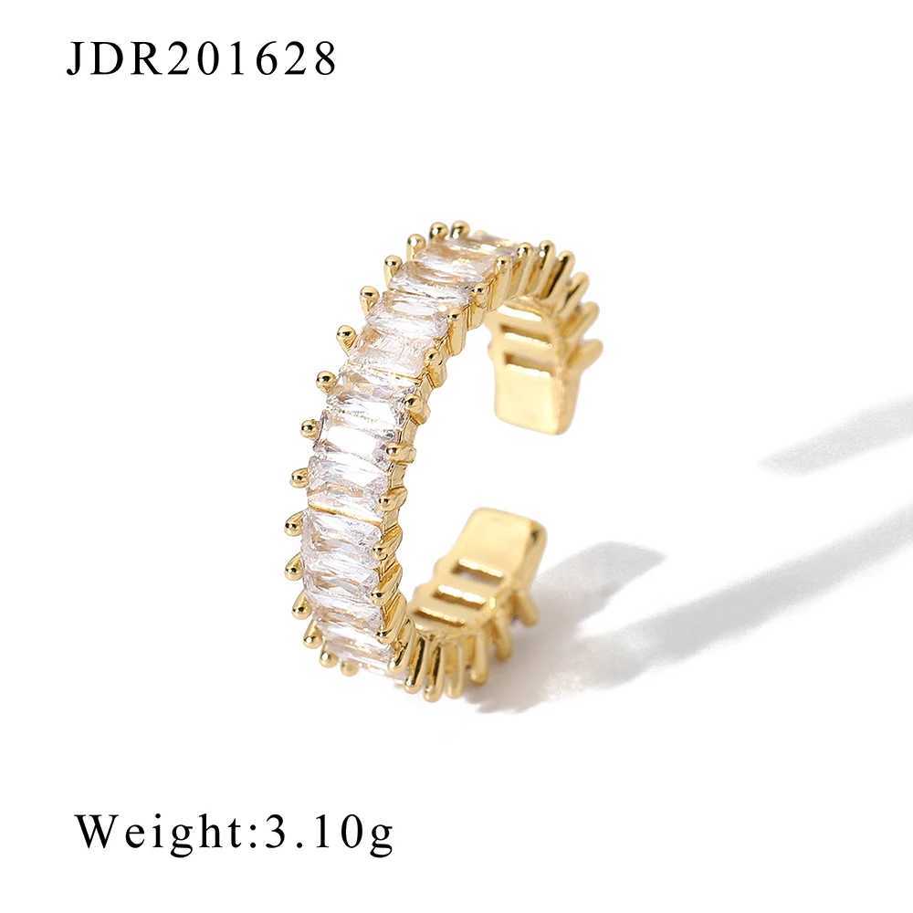 Band Rings 18K gold-plated cubic zirconia ring with adjustable opening and shiny CZ zircon paving stackable eternal wedding ring J240326