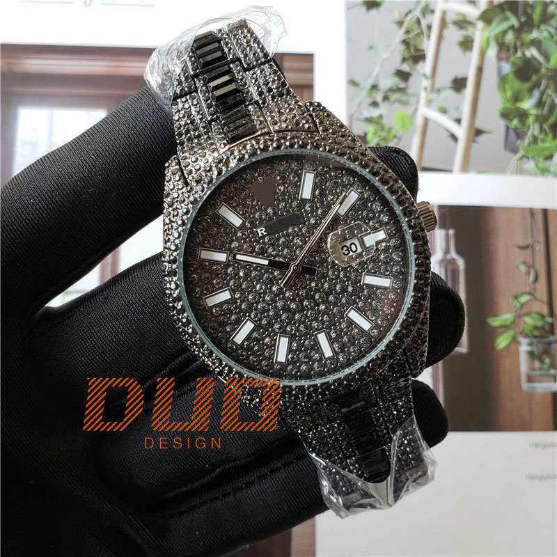 Pass Diamond Test Luksusowy zegarek biżuterii 42 mm moissanite zegarek pełny diament mrożony na zewnątrz designerski klasyczny zegarek hip -hop Sapphire Mirror Wysokiej jakości oryginał z pudełkiem