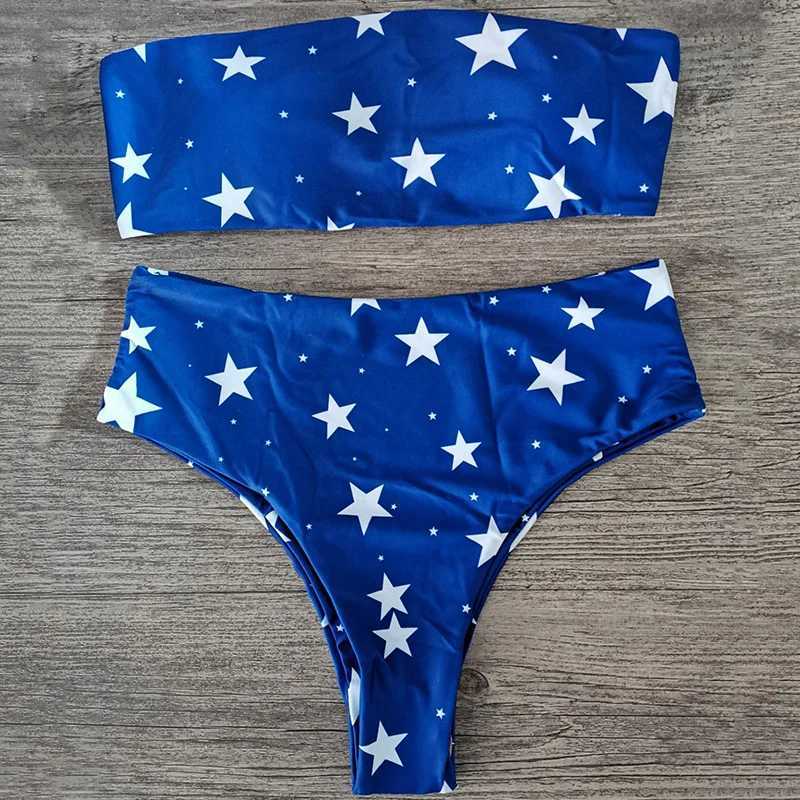 Costumi da bagno da donna 2021 Costumi da bagno sexy da donna a fascia con stampa di stelle Bikini Set costume da bagno estivo da spiaggia Fasciatura da donna Accappatoio S M L XL Nero 240326