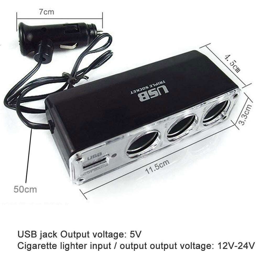 Neue 3-Wege-Mehrfachsteckdose, Zigarettenanzünder-Splitter-Port-Stecker mit 12 V/24 V-Adapter, USB-Dreifach-Autoladegerät