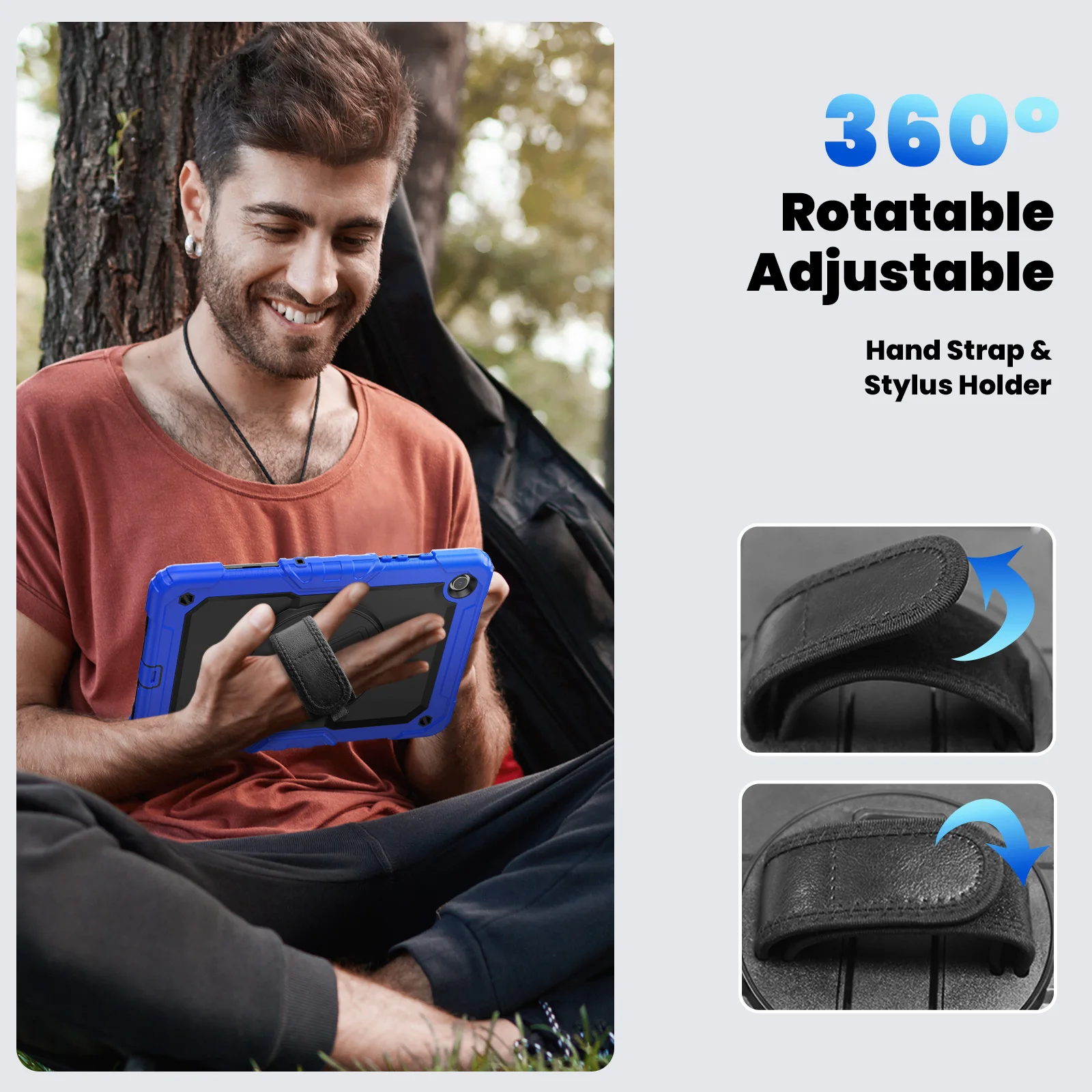 Étui pour tablette avec dragonne rotative à 360° pour Samsung Galaxy Tab A9 Plus 11 pouces A9 + 2023 SM-X210/X216/X218 Housse de protection en silicone robuste et résistante aux chocs