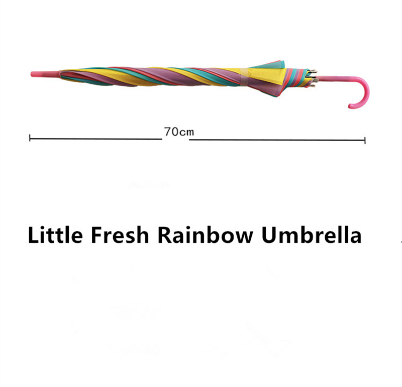 Rainbow Umbrella Compact Windproof Auto Open Rainbow Umbrella for Kids Girls Women Men Hook Handle