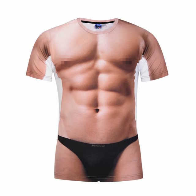 Sexy Muscle Muscle Mens Short Short Spoof Creative Fitness T-shirt Digital Printing