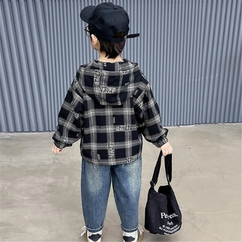 Kids Jackets Boys' Coat Children's Spring Coat for Boys 2024 New Baby Temperament Trend Clothing Checkered Hooded Kids Jackets Trendy