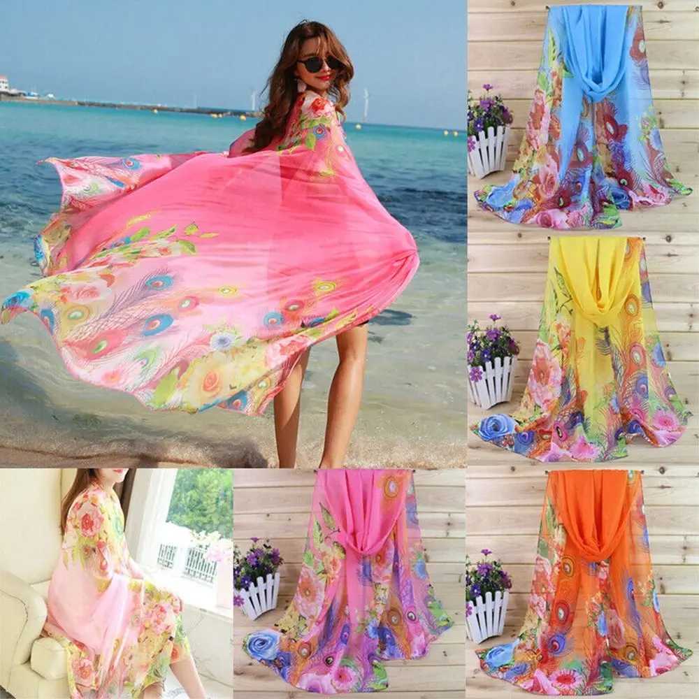 Sarongs Nya huvudduk Shawl Heads -Vagkvås Kamiffongstrand Sal Silk Sal Summer Beach Salon Shawl 240325