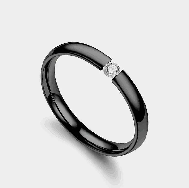 Band Rings Luxury 2mm stainless steel ring with zirconia inlay for mens wedding engagement ring Valentines Day gift for women stackable ring J240326