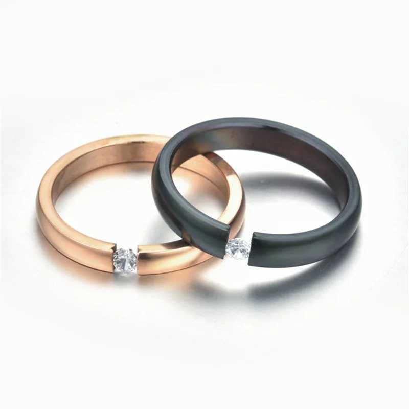 Anéis de banda Luxo 2mm anel de aço inoxidável com incrustação de zircônia para homens anel de noivado de casamento presente de dia dos namorados para mulheres anel empilhável J240326