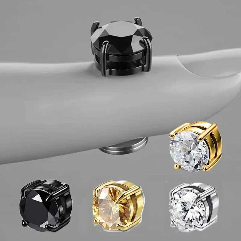 Hoop Huggie of crystal strong magnetic earrings clip earrings suitable for male and female punk round zircon magnetic earrings unperforated jewelry 24326