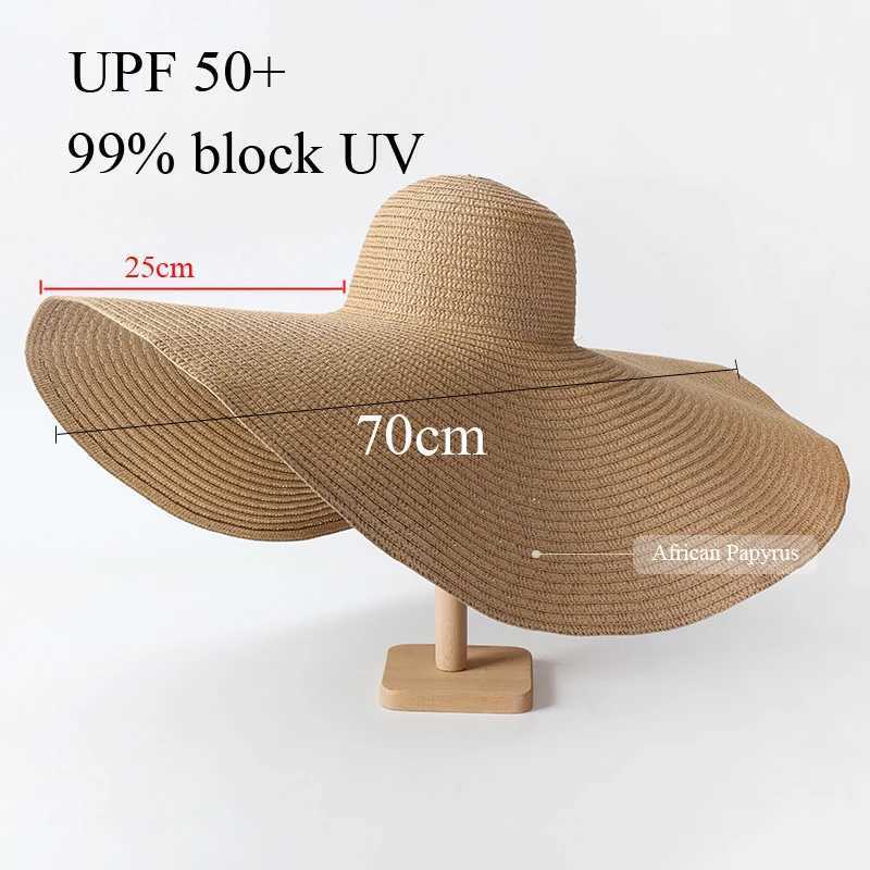 Chapeaux larges seau 70cm ultra large chapeau de soleil voyage grande protection UV plage paille femmes été doux coussin pliant église gros seaux 24323