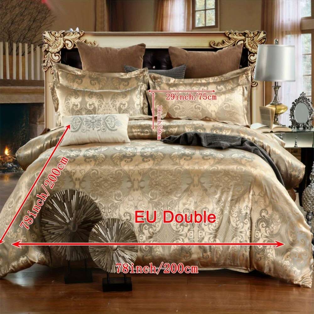 2/3-delige jacquard gouden beddengoedset, zacht comfortabel dekbedovertrek, voor slaapkamer, logeerkamer 1 * dekbedovertrek + 1/2 * kussensloop, zonder kern