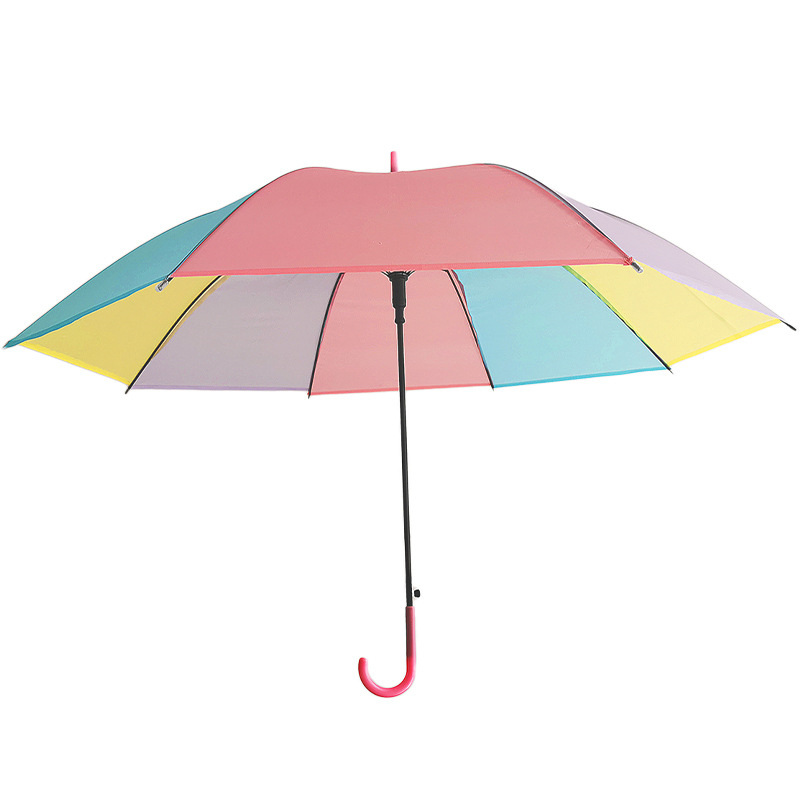 Frosted Rainbow Umbrella for Children Girls High Appearance Long Handle Automatic Umbrella for Students Cute Edition