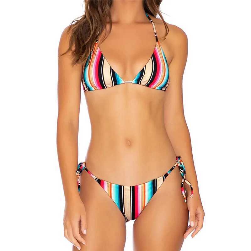 Maillots de bain pour femmes Brésil Monokini Set Maillot de bain 2021 Été Deux pièces Bikini Ensemble rayé Costume de plage Dos nu Push Up Maillot de bain S-XL 24326