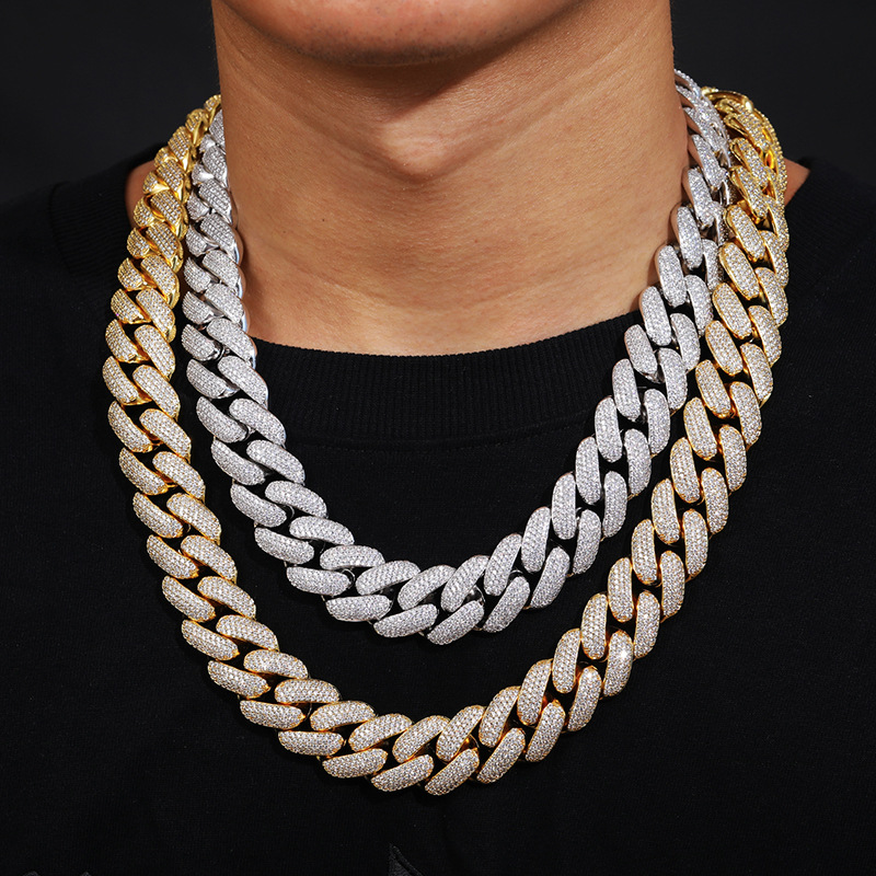 Miami Cuban Link Chain for Men Micro Inlaied 4 Row Bling Diamond 20 mm breed Iced Out Chains kettingontwerper Prong Rock Hip Hop 18K Gold Jewelry Woman Cadeau