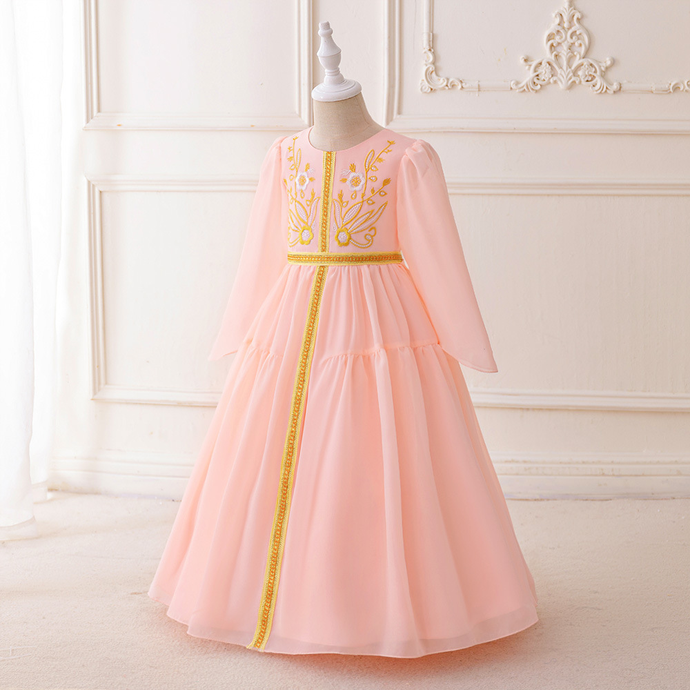 Robes de concours de beauté pour filles à manches longues avec bijou rose musulman Robes de demoiselle d'honneur Robes d'anniversaire/de fête pour filles Jupes de tous les jours Vêtements pour enfants SZ 2-10 D326174