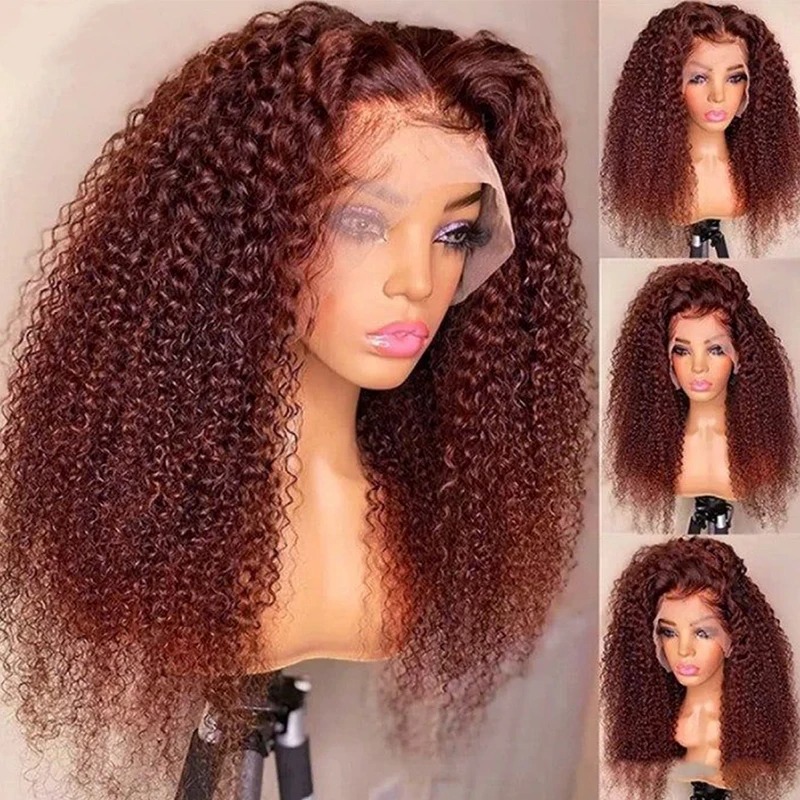 360 Full Reddish Brown Kinky Curly 13X4 Lace Front Wigs for Women Copper Red Pre Plucked with Baby Hair HD Lace Closured Wig