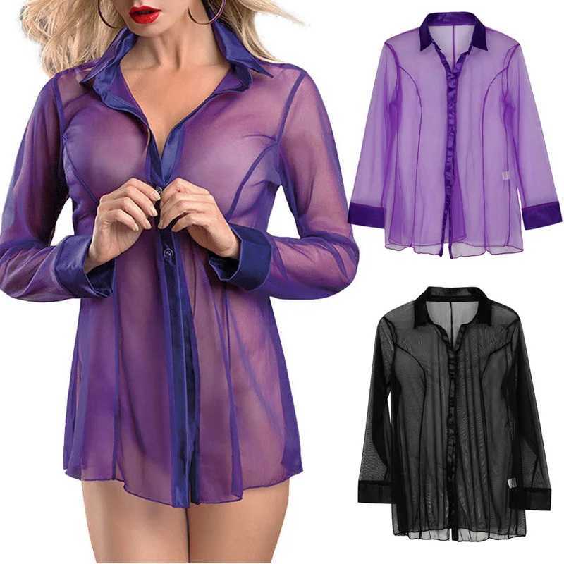 Sexy saia sexy conjunto das mulheres camisa transparente sexy malha mistura lingerie transparente robe pijamas sexy para usar 24326