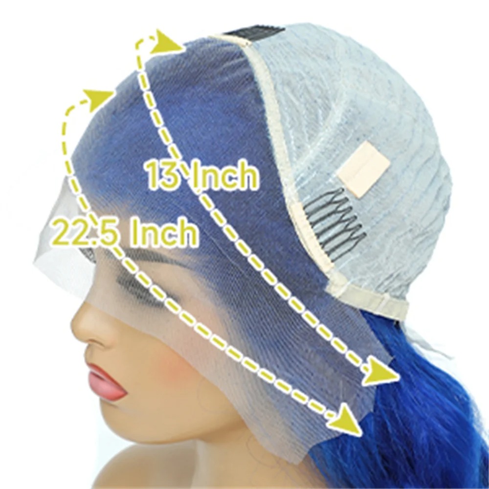 Parrucca anteriore in pizzo blu Capelli umani 13x4 HD Onda corporea Parrucca blu capelli umani Parrucche anteriori in pizzo Capelli umani Densità del 180% donna