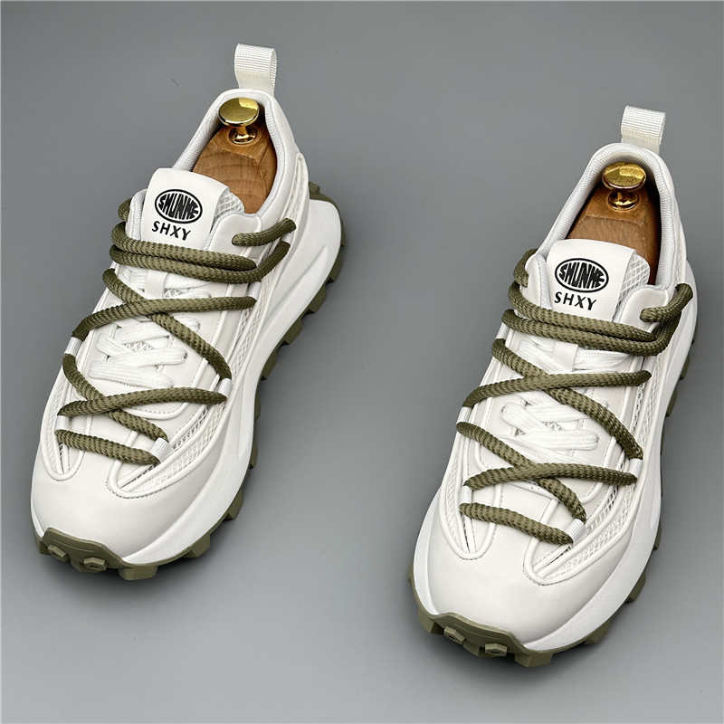 Novo designer chunky tênis masculino tênis de corrida moda casual respirável malha couro aumento interno grosso sapatos plataforma
