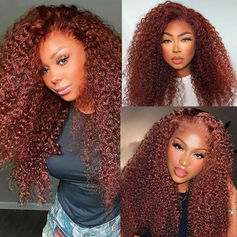 40 Inch Reddish Brown Kinky Curly Wig 13x4 Hd Lace Frontal Wig Human Hair Dark Brown Copper Red Pre Plucked 13x6 HD Frontal Wigs