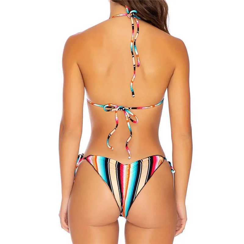 Maillots de bain pour femmes Brésil Monokini Set Maillot de bain 2021 Été Deux pièces Bikini Ensemble rayé Costume de plage Dos nu Push Up Maillot de bain S-XL 24326