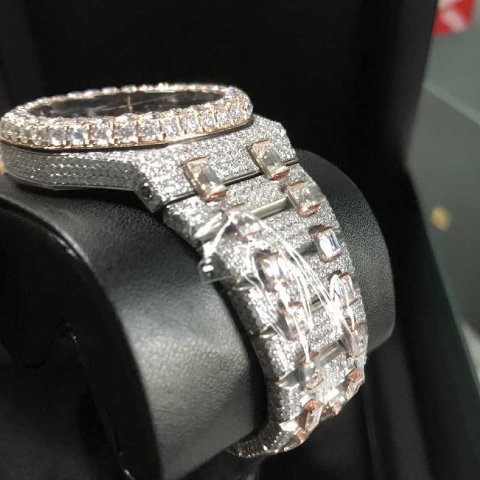 Наручные часы Новая версия Skeleton VVS1 Diamonds Watch PASS TT Розовое золото Mixed Sier Высочайшее качество Механический механизм ETA Мужские роскошные 236M