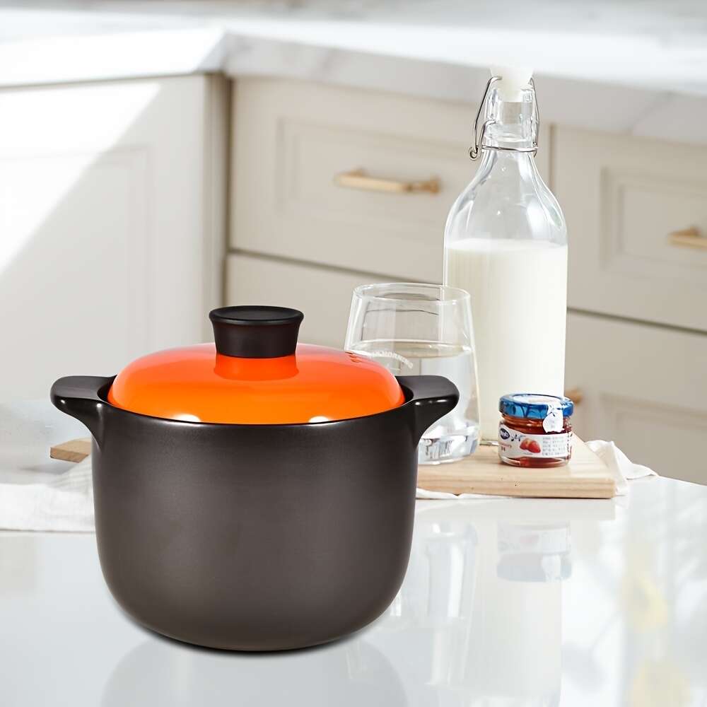 casserole en céramique de 3,5 L avec couvercle orange résistant à la chaleur - ragoût de ragoût et ustensiles de cuisine pour la cuisine