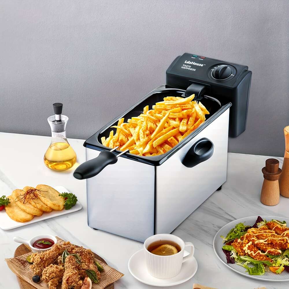 Fryer, European Design Electric Deep Fryer Basket Lovningsbart lock med elliptiskt utsiktsfönster, 1800 watt, stekning av kyckling, pommes frites, 9 koppar/ 3,5 liter olja