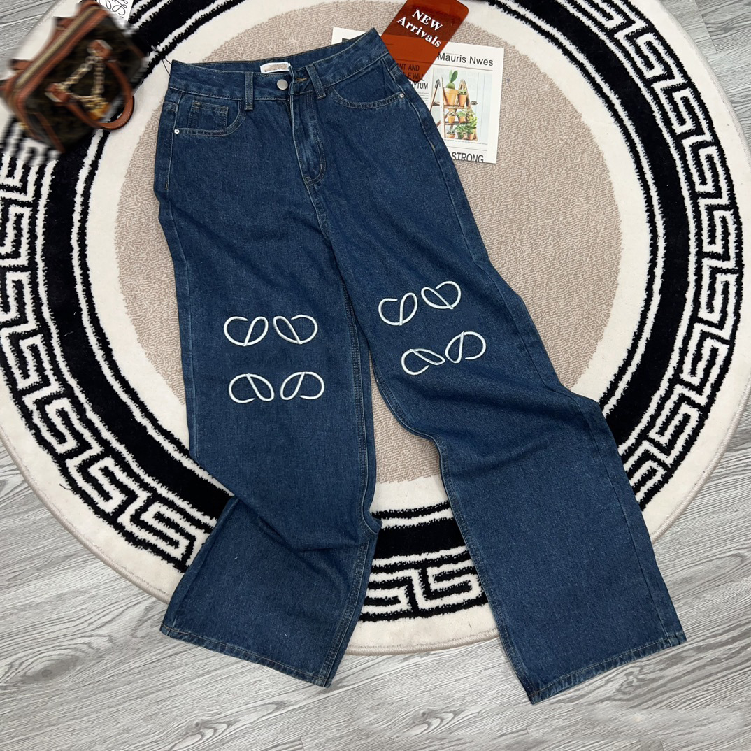 Herenjeans Lente damesbroek Nieuwe klassieke blauwe rechte pijpen Losse casual letterborduurwerk effen kleur baggy jeans