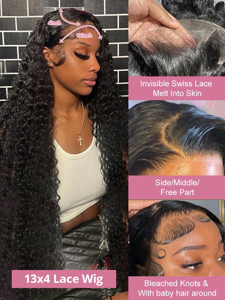 Perruque Lace Frontal Wig naturelle bouclée à l'eau, cheveux humains, Loose Deep Wave, 13x6 HD, sans colle, 13x4, pour femmes