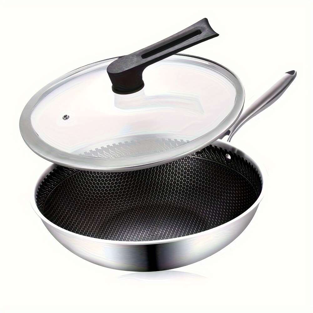 ، Tri-ply Steel Steel Wok 12.6 ''/13.39 '' مع طلاء قرص العسل مقلاة غير لاصقة لطبعة تحريض الغاز-أواني المطبخ والأدوات