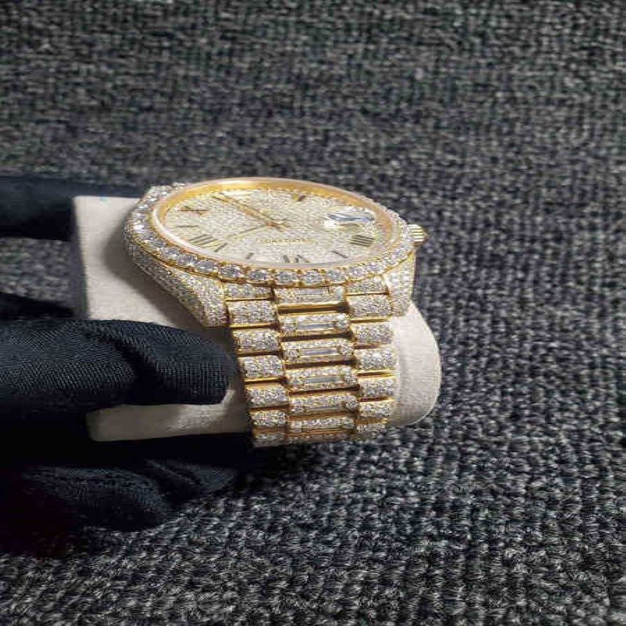Orologi da polso 2022 Nuovo orologio con diamanti ghiacciati PASS TT ETA 3255 movimento meccanico in oro giallo Scatola da uomo di lusso di alta qualità inc2763