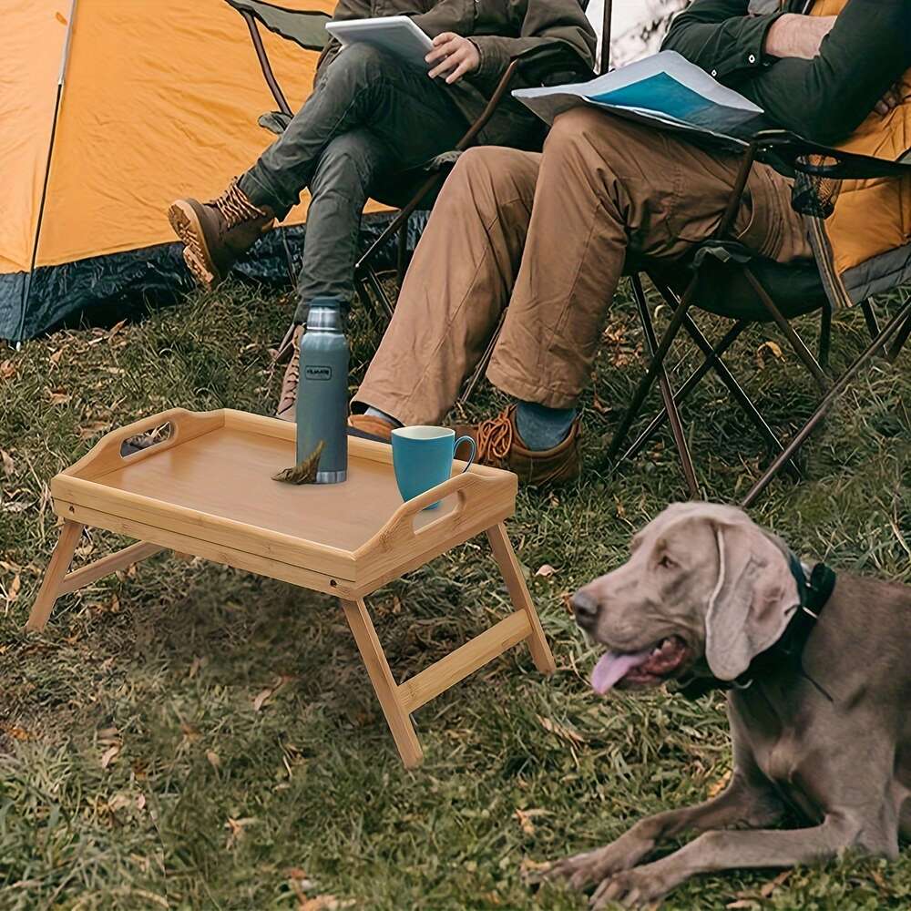 Lit avec pieds pliants, plateau de collation pour petit-déjeuner, table d'ordinateur portable d'étude de travail, plateau en bois multifonctionnel pour pique-nique camping dortoir maison canapé, lit, manger et