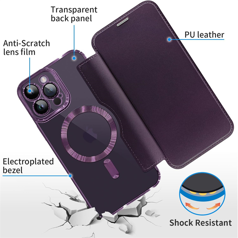 CASEiST Luxo Anel Magnético PU Capa de Telefone de Couro Flip Folio Carteira Slots para Cartão de Crédito Capa de carregamento sem fio para iPhone 15 14 13 12 11 Pro Max Plus Samsung S24