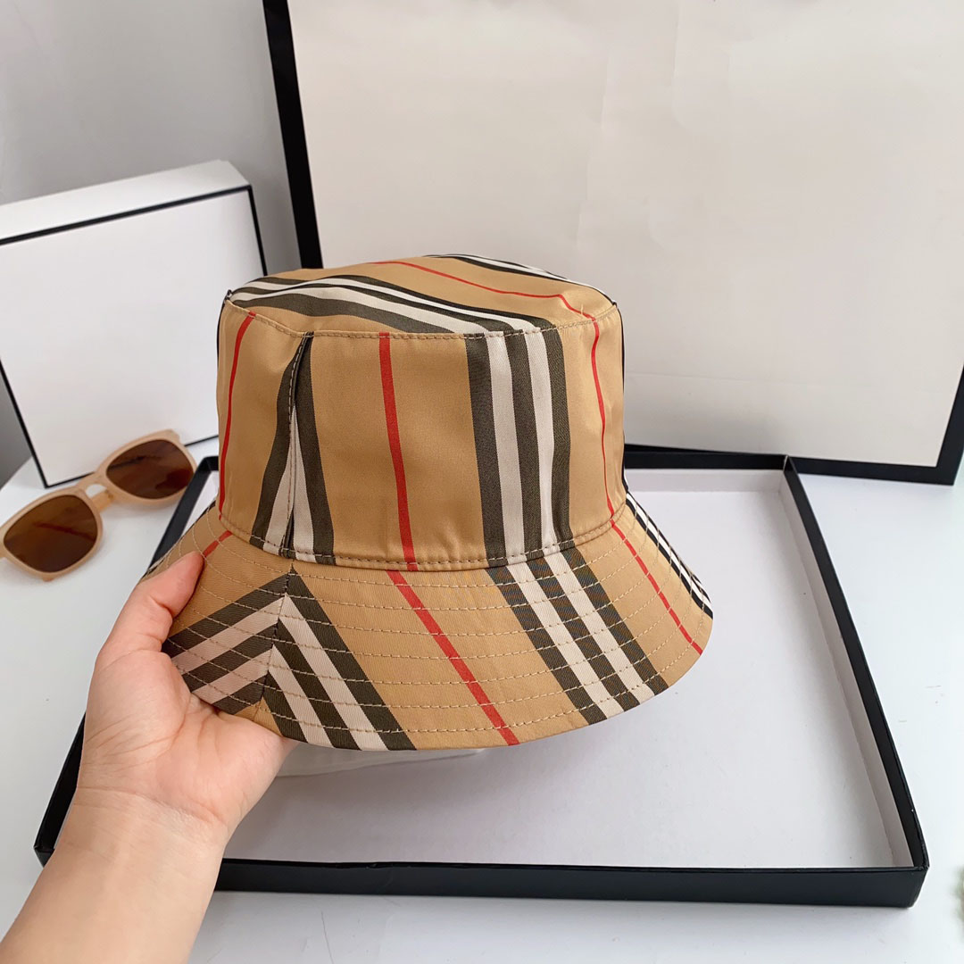Checkered Fashion Designer Bucket Hat Foldable Pure Cotton Bucket Hats Striped Women's Outdoor Sunscreen Beach Hats