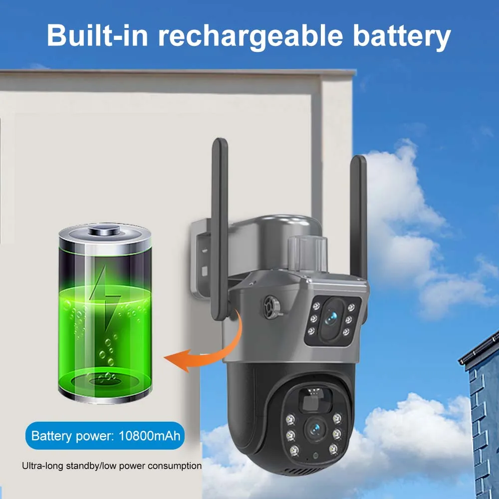 4K 8mp 4G karta SIM Solar Battery Battery Bezprzewodowe Wi -Fi IP CAM podwójny soczewki Zabezpieczenie bezpieczeństwa CCTV